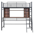 Lit mezzanine simple avec bureau et étagère, lit mezzanine avec échelle, simple, noir