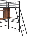 Lit mezzanine simple avec bureau et étagère, lit mezzanine avec échelle, simple, noir