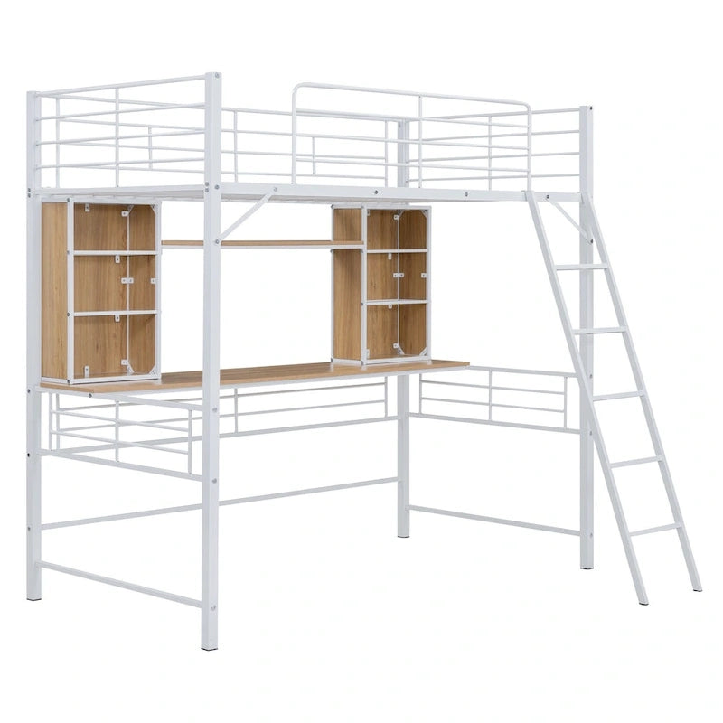 Lit mezzanine simple avec bureau et étagère, lit mezzanine avec échelle, simple, noir