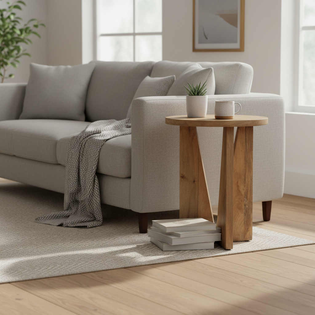 Table d'appoint ronde en bois massif marron clair