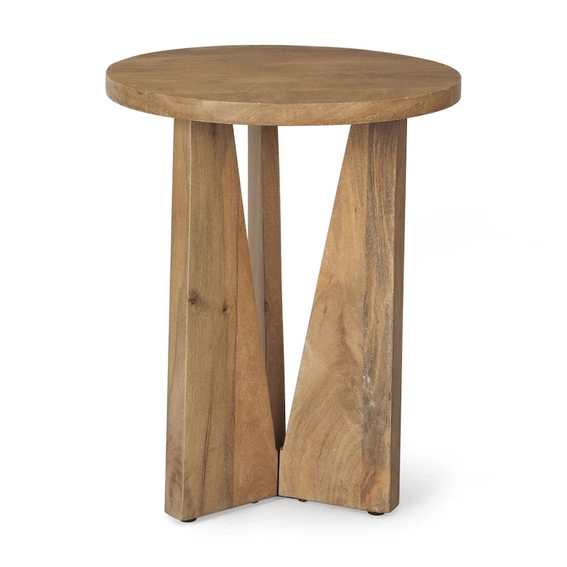   Light Brown Solid Wood Round Accent Table