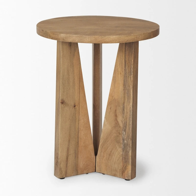 Table d'appoint ronde en bois massif marron clair