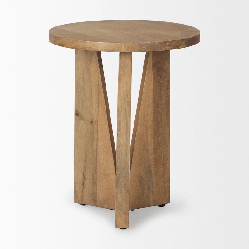 Table d'appoint ronde en bois massif marron clair