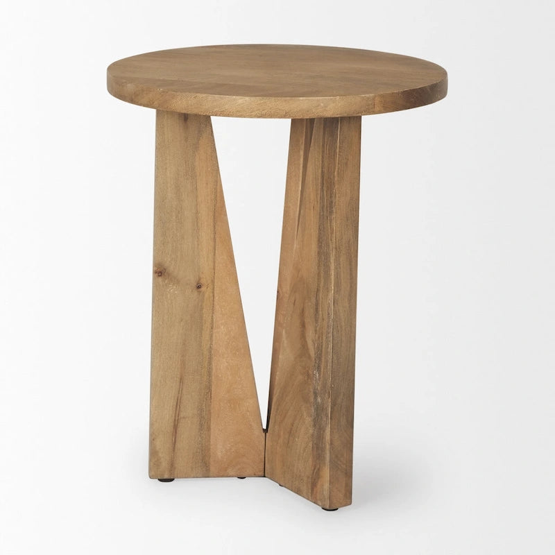 Table d'appoint ronde en bois massif marron clair
