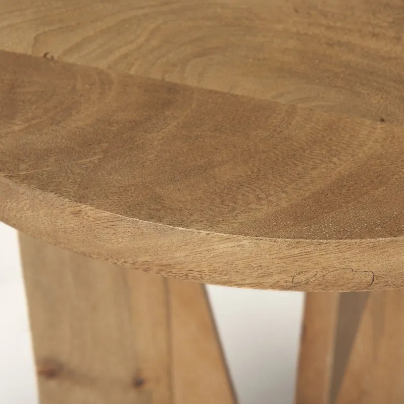 Table d'appoint ronde en bois massif marron clair