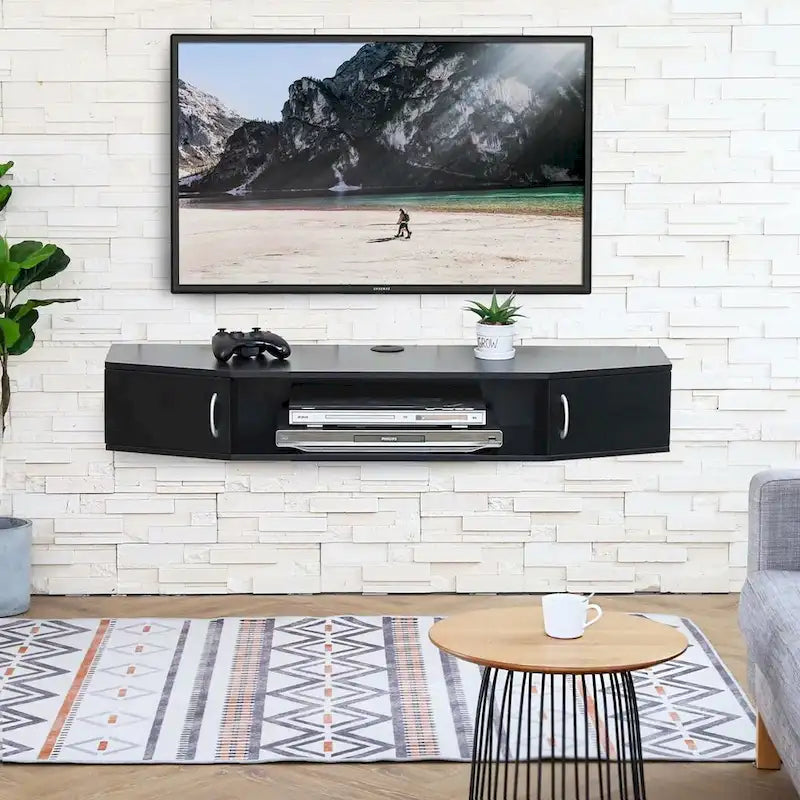 Meuble TV mural console multimédia bureau flottant de rangement