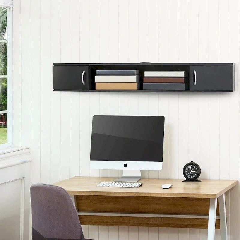 Meuble TV mural console multimédia bureau flottant de rangement