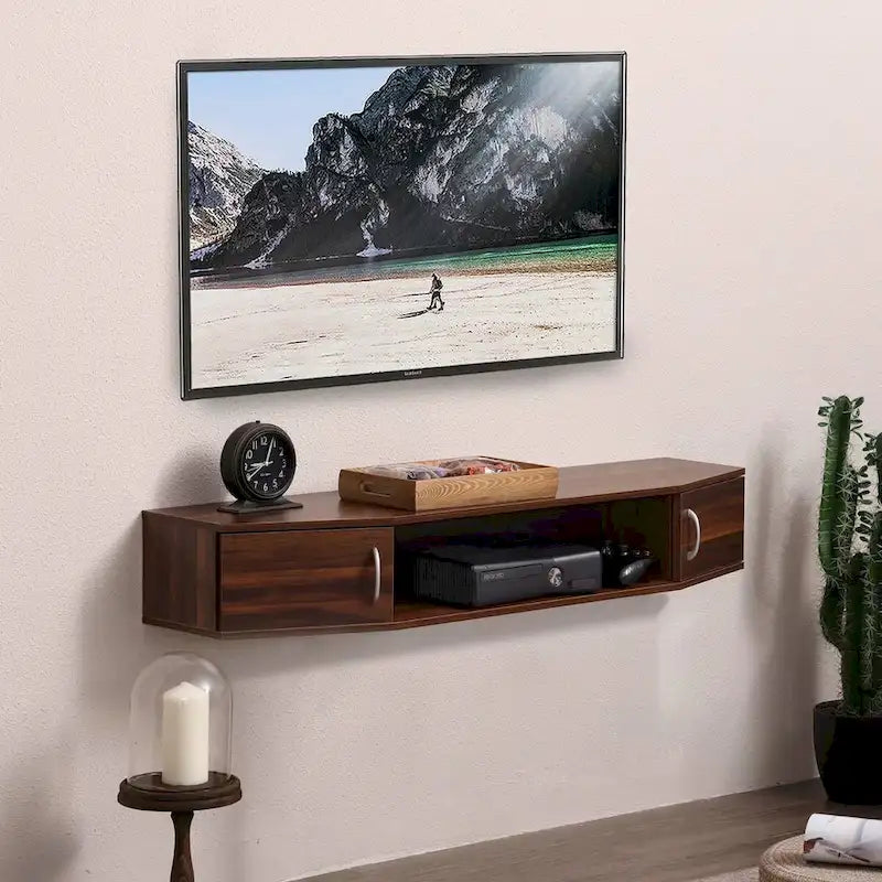 Meuble TV mural console multimédia bureau flottant de rangement