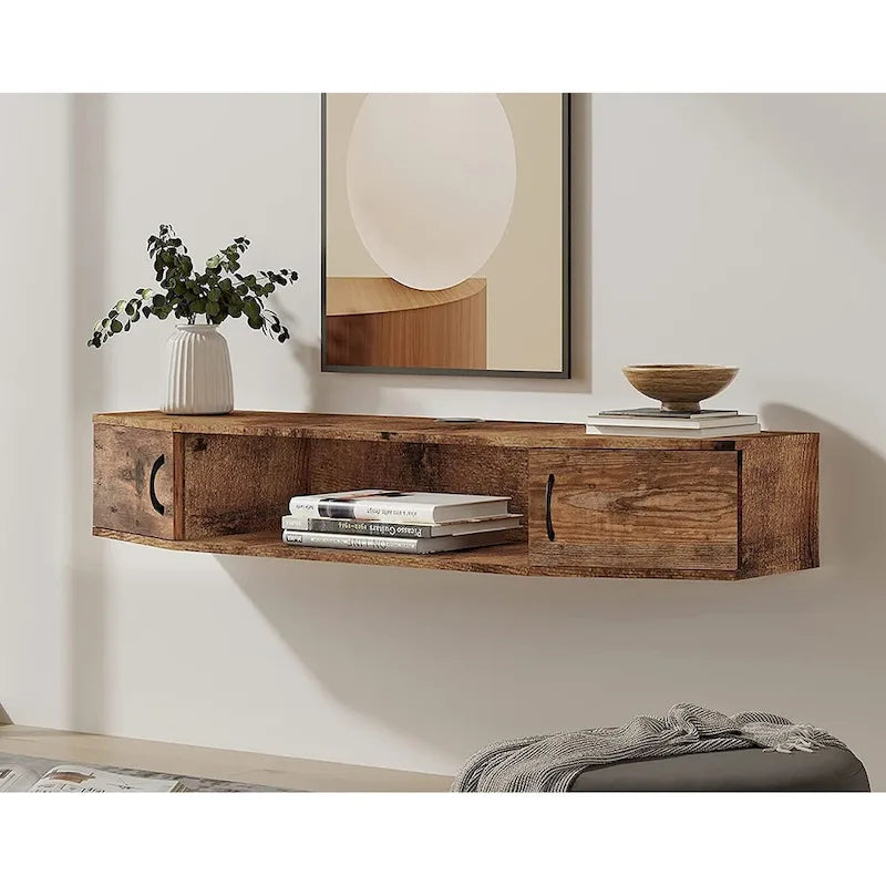 Meuble TV mural console multimédia bureau flottant de rangement