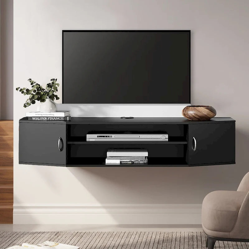 Meuble TV mural console multimédia bureau flottant de rangement