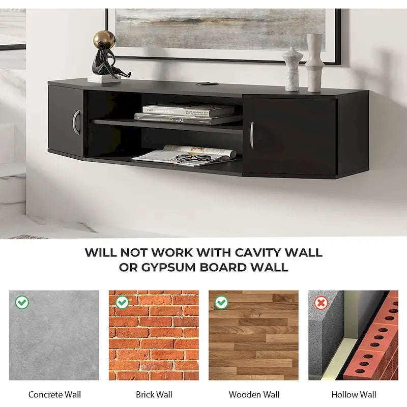 Meuble TV mural console multimédia bureau flottant de rangement