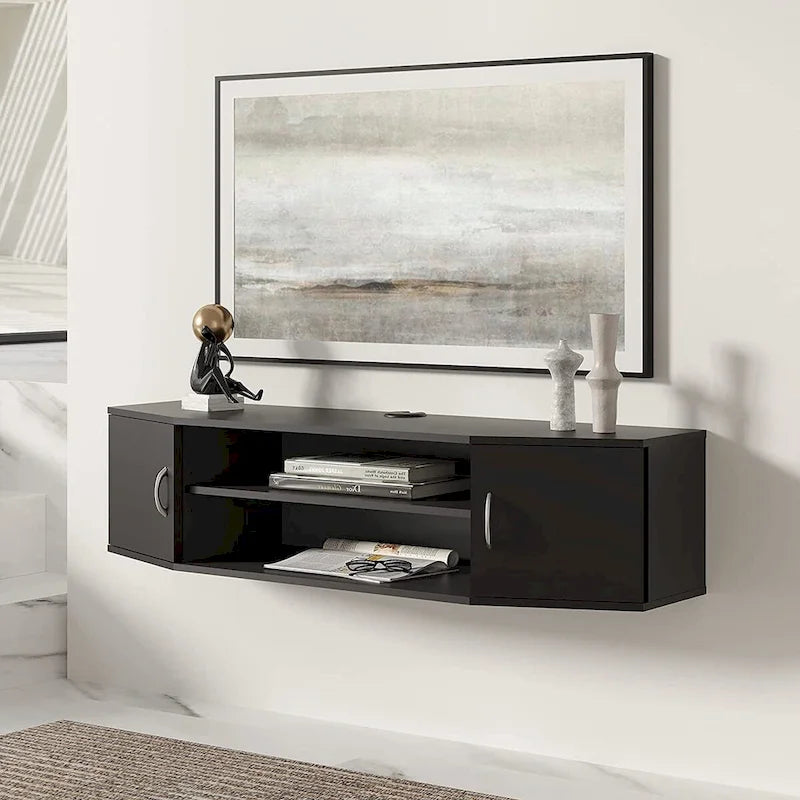 Meuble TV mural console multimédia bureau flottant de rangement