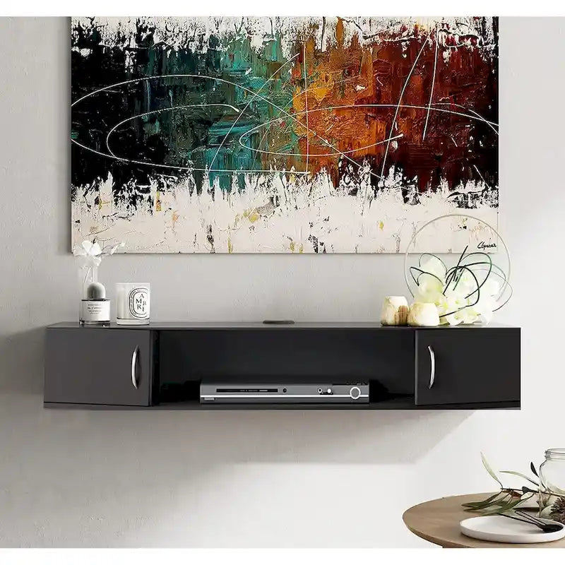 Meuble TV mural console multimédia bureau flottant de rangement