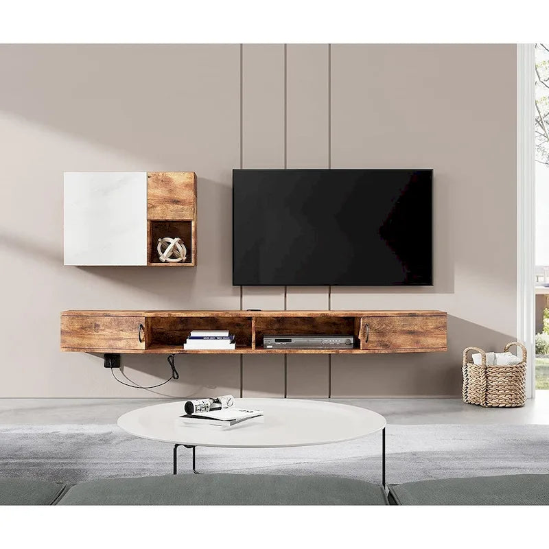 Meuble TV mural console multimédia bureau flottant de rangement