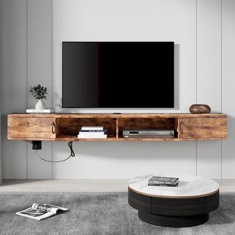Meuble TV mural console multimédia bureau flottant de rangement