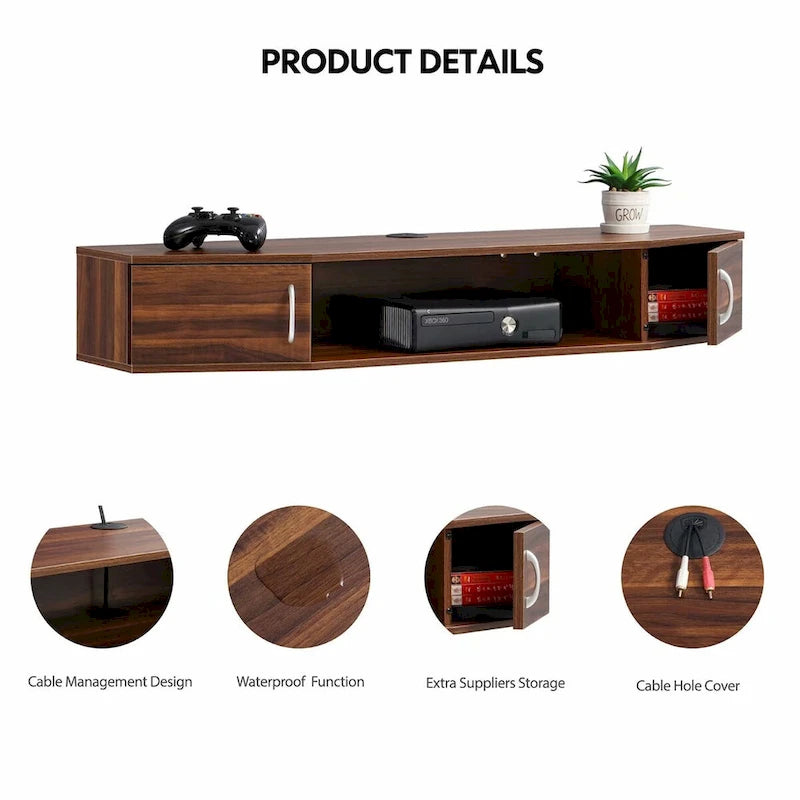 Meuble TV mural console multimédia bureau flottant de rangement