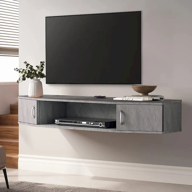 Meuble TV mural console multimédia bureau flottant de rangement