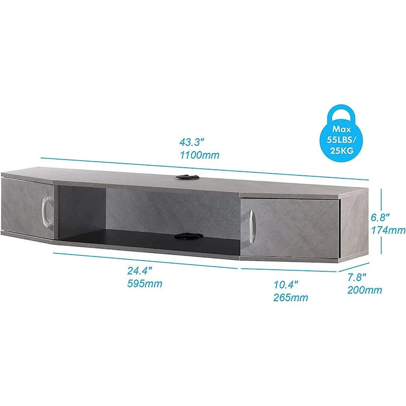 Meuble TV mural console multimédia bureau flottant de rangement