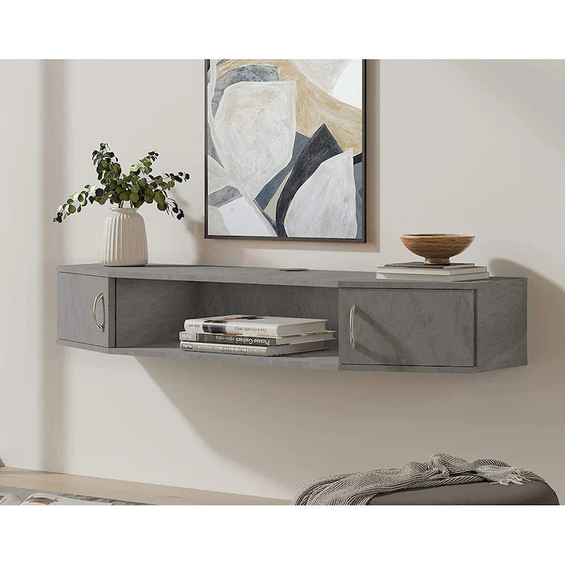 Meuble TV mural console multimédia bureau flottant de rangement