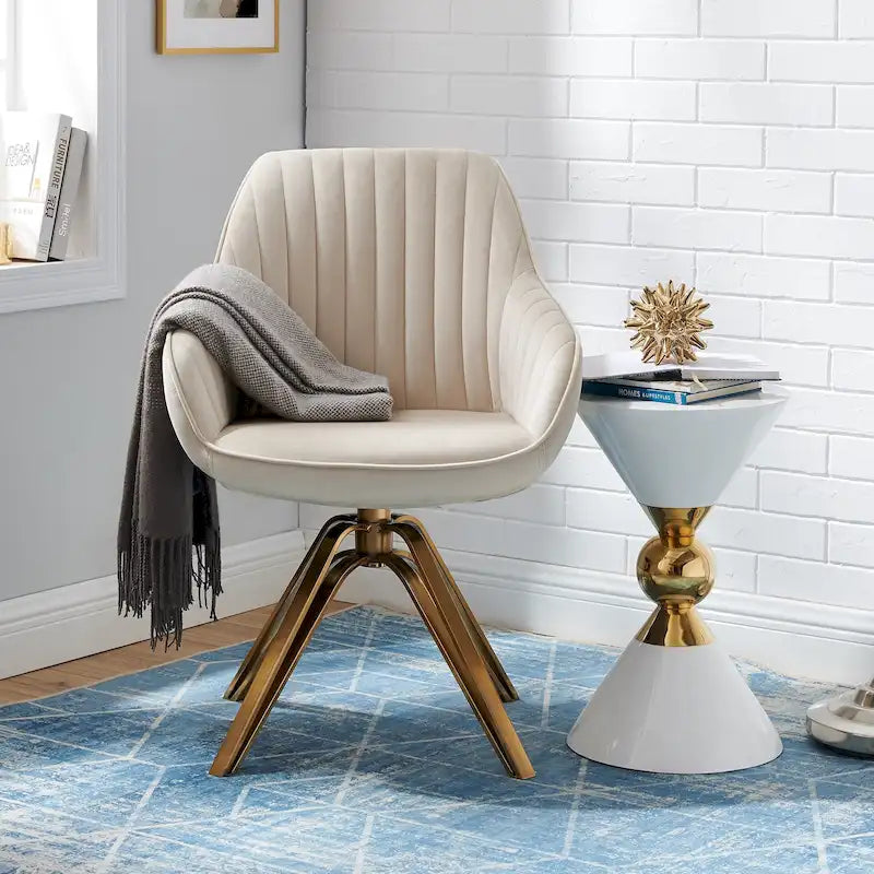 Fauteuil pivotant moderne en velours avec piètement doré