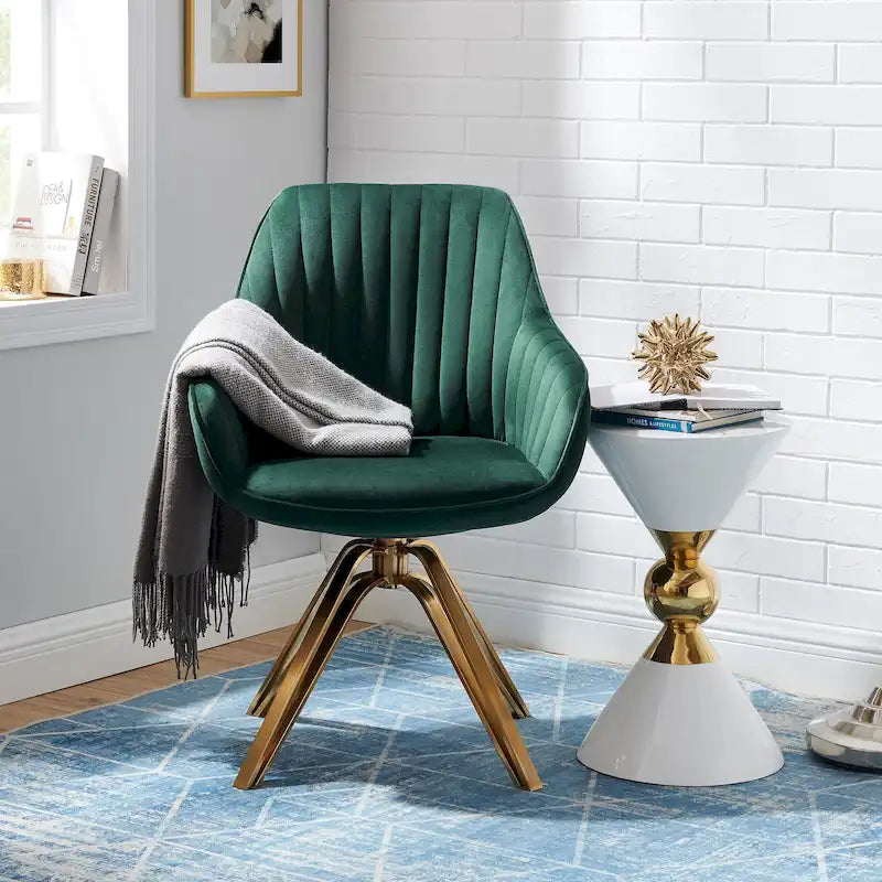 Fauteuil pivotant moderne en velours avec piètement doré