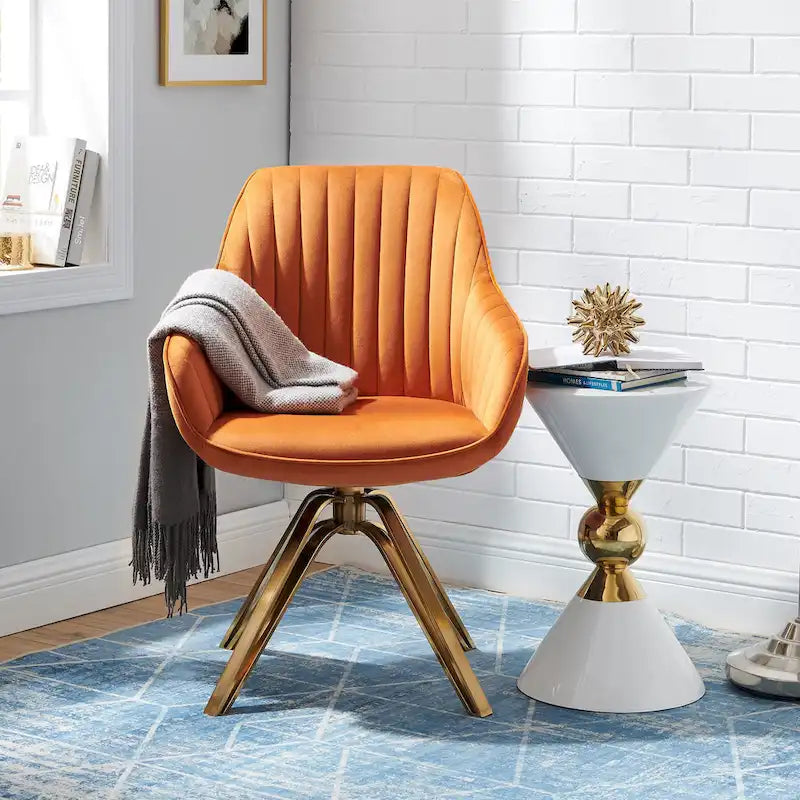 Fauteuil pivotant moderne en velours avec piètement doré