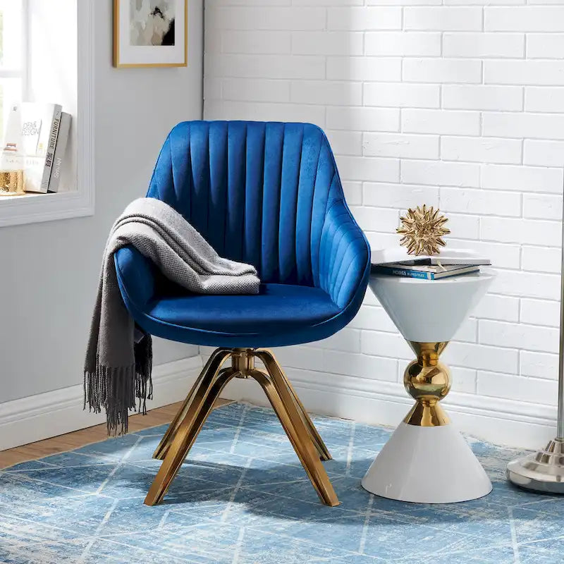Fauteuil pivotant moderne en velours avec piètement doré