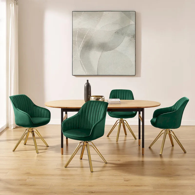 Fauteuil pivotant moderne en velours avec piètement doré