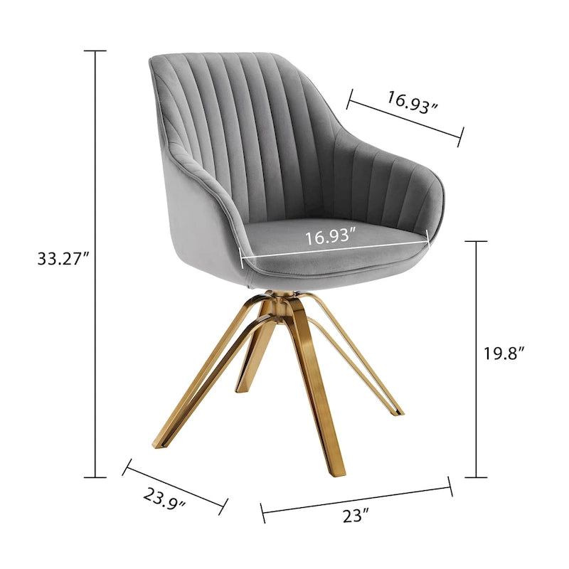 Fauteuil pivotant moderne en velours avec piètement doré