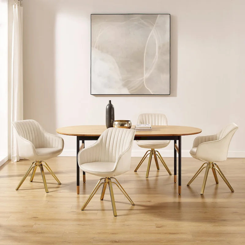 Fauteuil pivotant moderne en velours avec piètement doré