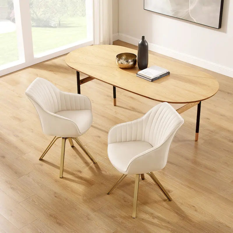 Fauteuil pivotant moderne en velours avec piètement doré