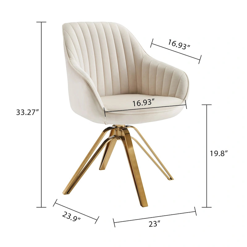 Fauteuil pivotant moderne en velours avec piètement doré