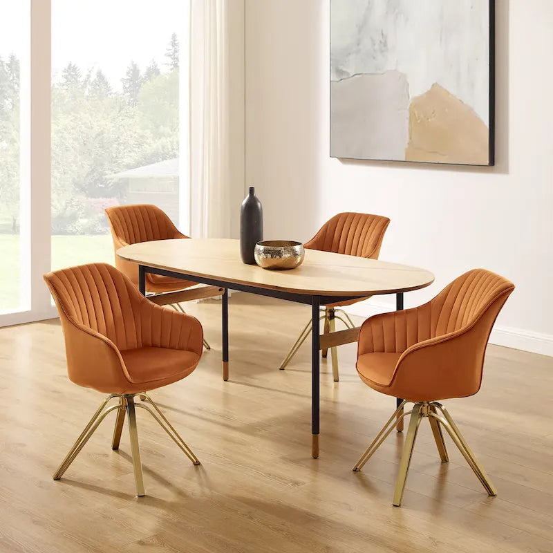 Fauteuil pivotant moderne en velours avec piètement doré