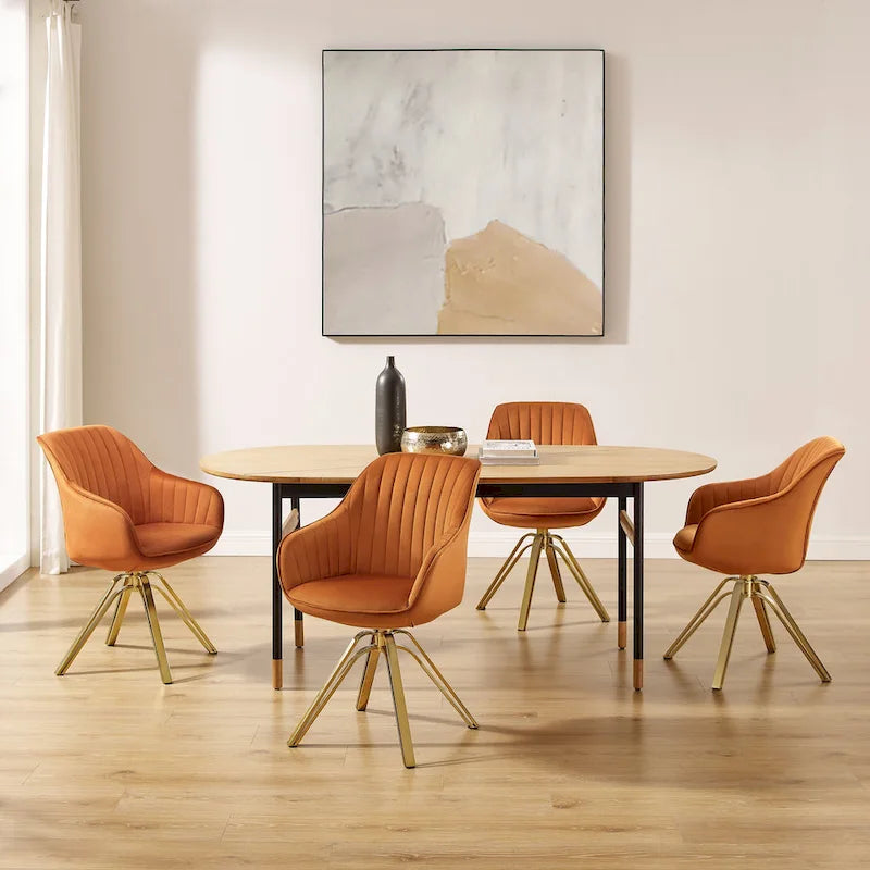 Fauteuil pivotant moderne en velours avec piètement doré