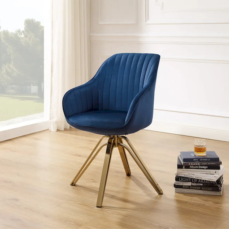 Fauteuil pivotant moderne en velours avec piètement doré