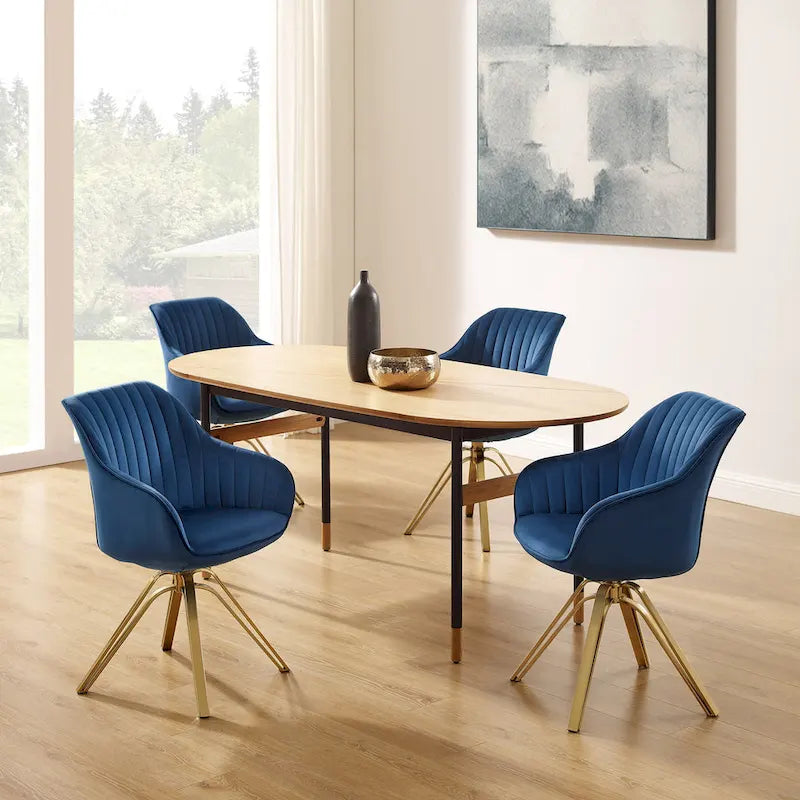 Fauteuil pivotant moderne en velours avec piètement doré