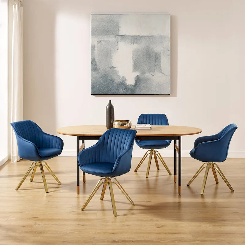 Fauteuil pivotant moderne en velours avec piètement doré