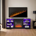 Meuble TV de cheminée 58 W avec cheminée de 18 pouces, lumière LED, prise USB - 58W*15.5D*24.4H