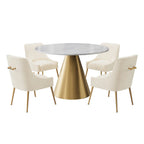 Ensemble de table à manger en métal à plateau en marbre de 48 po avec chaises de salle à manger en velours
