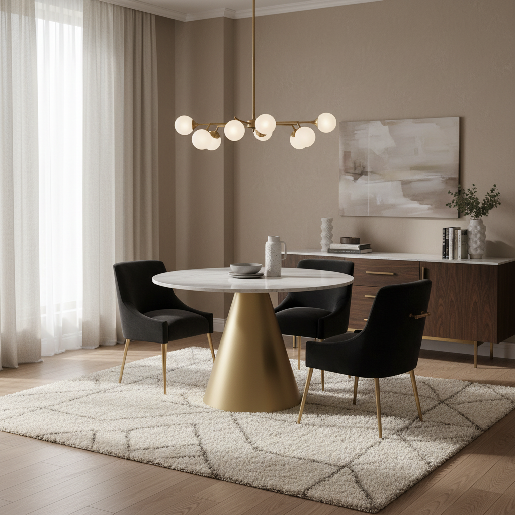 Ensemble de table à manger en métal à plateau en marbre de 48 po avec chaises de salle à manger en velours