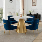 Ensemble de table à manger en métal à plateau en marbre de 48 po avec chaises de salle à manger en velours