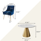 Ensemble de table à manger en métal à plateau en marbre de 48 po avec chaises de salle à manger en velours