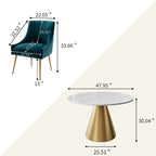 Ensemble de table à manger en métal à plateau en marbre de 48 po avec chaises de salle à manger en velours
