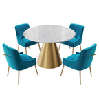 Ensemble de table à manger en métal à plateau en marbre de 48 po avec chaises de salle à manger en velours