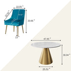 Ensemble de table à manger en métal à plateau en marbre de 48 po avec chaises de salle à manger en velours
