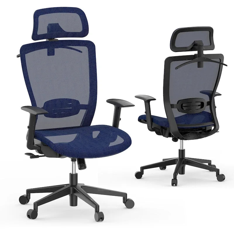 Chaise de bureau ergonomique pivotante à 360° en maille, réglable en hauteur, avec appuie-tête, support lombaire et accoudoirs réglables