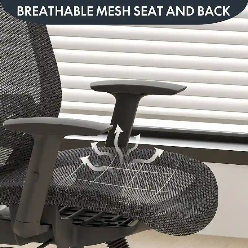 Chaise de bureau ergonomique pivotante à 360° en maille, réglable en hauteur, avec appuie-tête, support lombaire et accoudoirs réglables