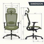 Chaise de bureau ergonomique pivotante à 360° en maille, réglable en hauteur, avec appuie-tête, support lombaire et accoudoirs réglables