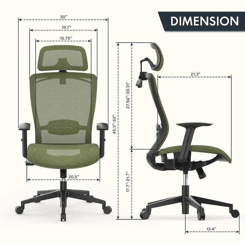 Chaise de bureau ergonomique pivotante à 360° en maille, réglable en hauteur, avec appuie-tête, support lombaire et accoudoirs réglables