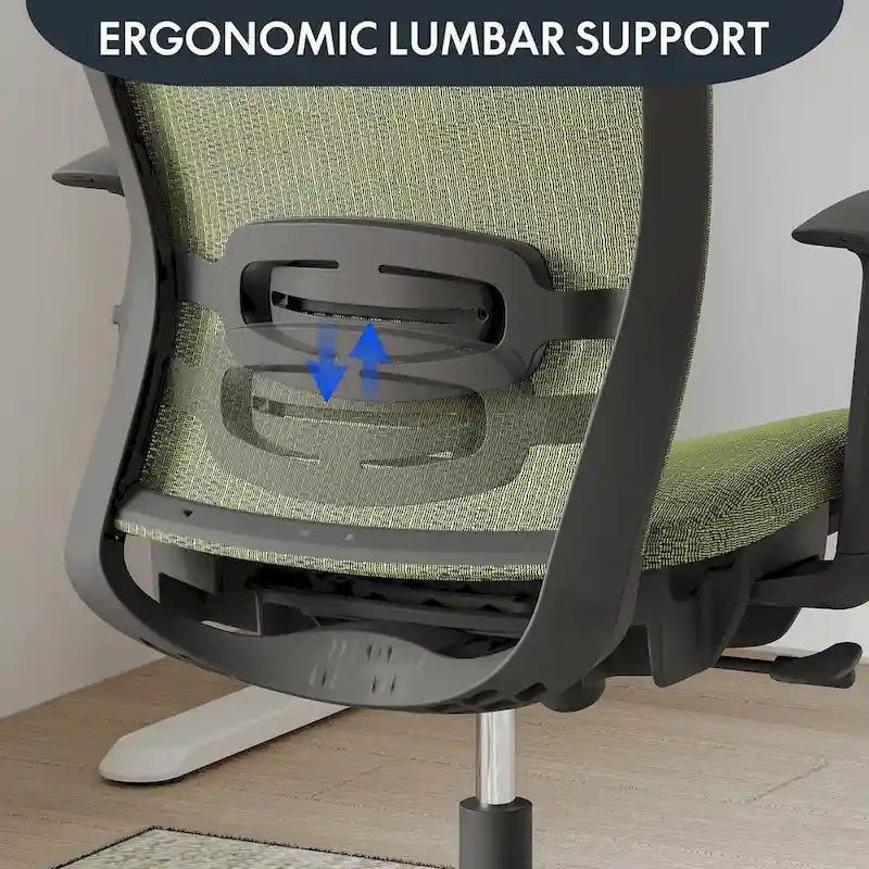 Chaise de bureau ergonomique pivotante à 360° en maille, réglable en hauteur, avec appuie-tête, support lombaire et accoudoirs réglables